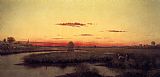 Hunters Canvas Paintings - Duck Hunters in a Twilight Marsh